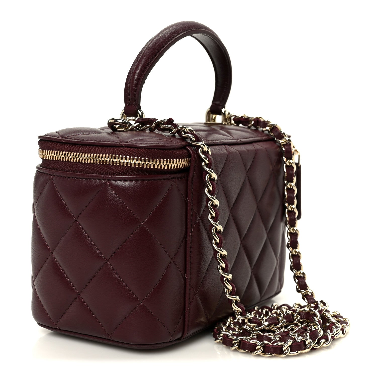 Chanel Lambskin Quilted Small Top Handle Vanity Case With Chain Burgundy 2 of 10