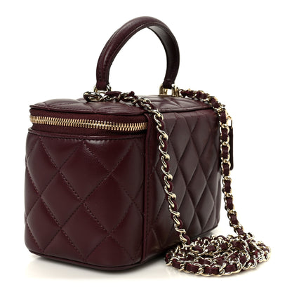 Chanel Lambskin Quilted Small Top Handle Vanity Case With Chain Burgundy 2 of 10