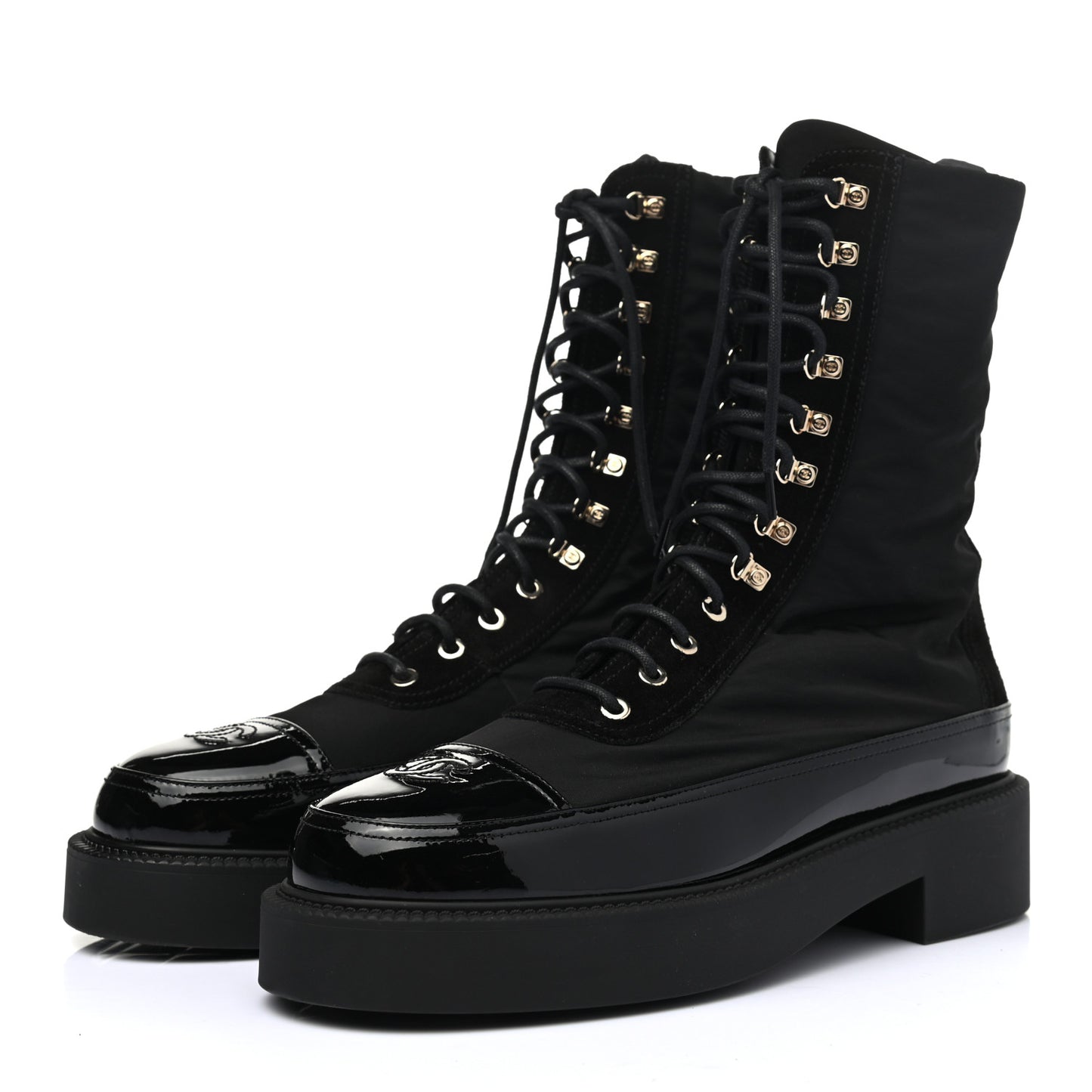 Nylon Suede Patent Calfskin Mens CC Lace Up Boots 42 Black