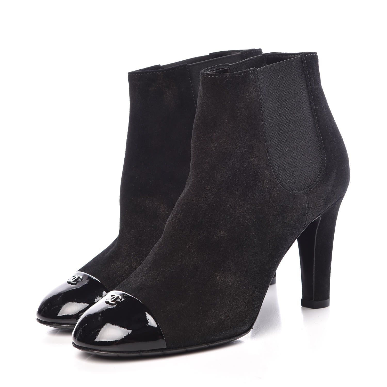 Chanel Suede Patent Cap Toe Short Boots 36 Black 3 of 9