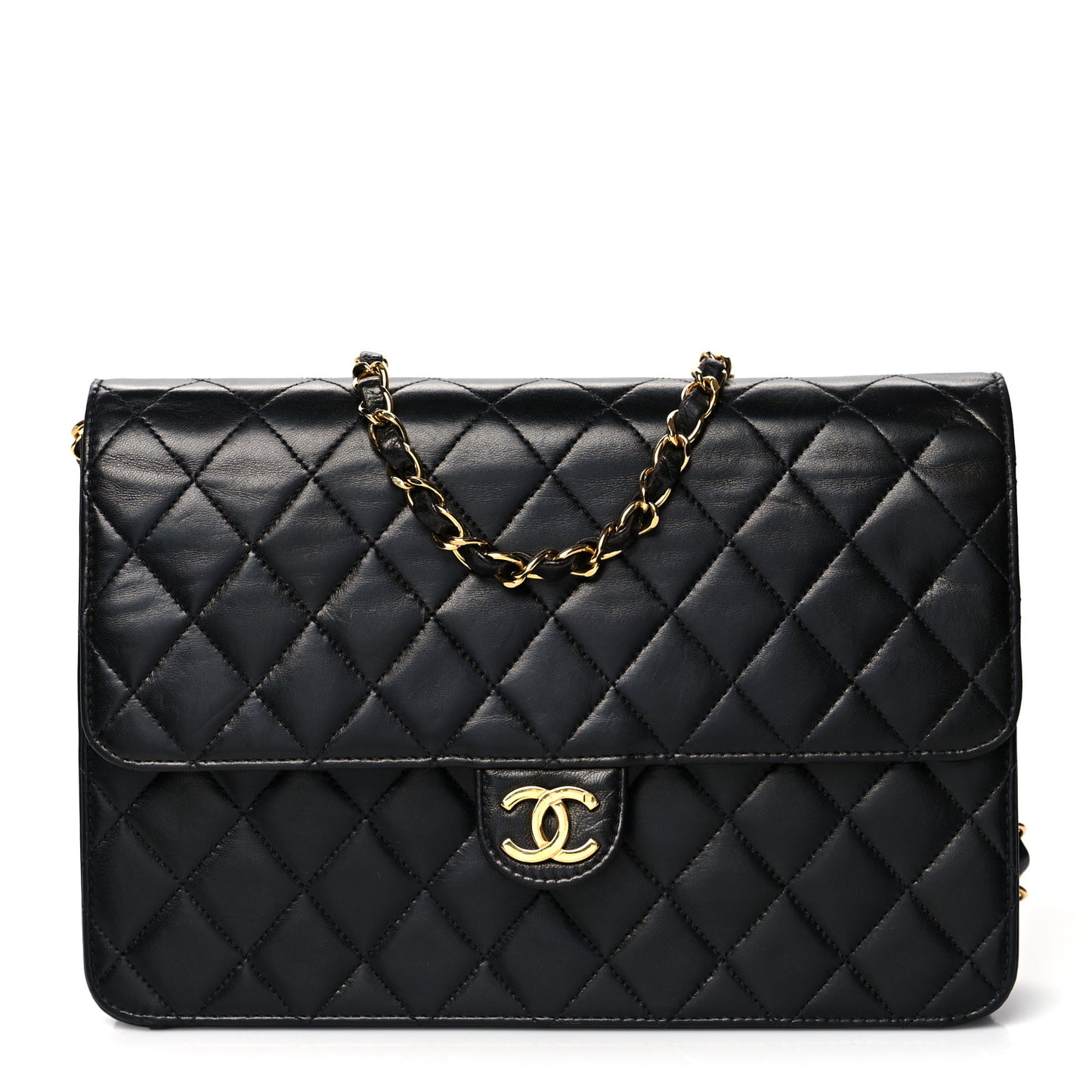 Lambskin Quilted Medium Single Flap Black