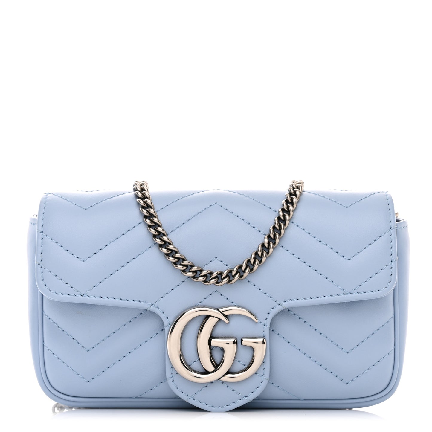Calfskin Matelasse Super Mini GG Marmont Shoulder Bag Porcelain Light Blue