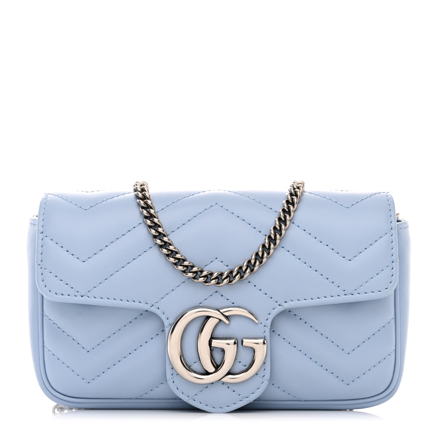Gucci Calfskin Matelasse Super Mini GG Marmont Shoulder Bag Porcelain Light Blue 1 of 11
