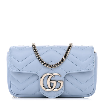 Gucci Calfskin Matelasse Super Mini GG Marmont Shoulder Bag Porcelain Light Blue 1 of 11