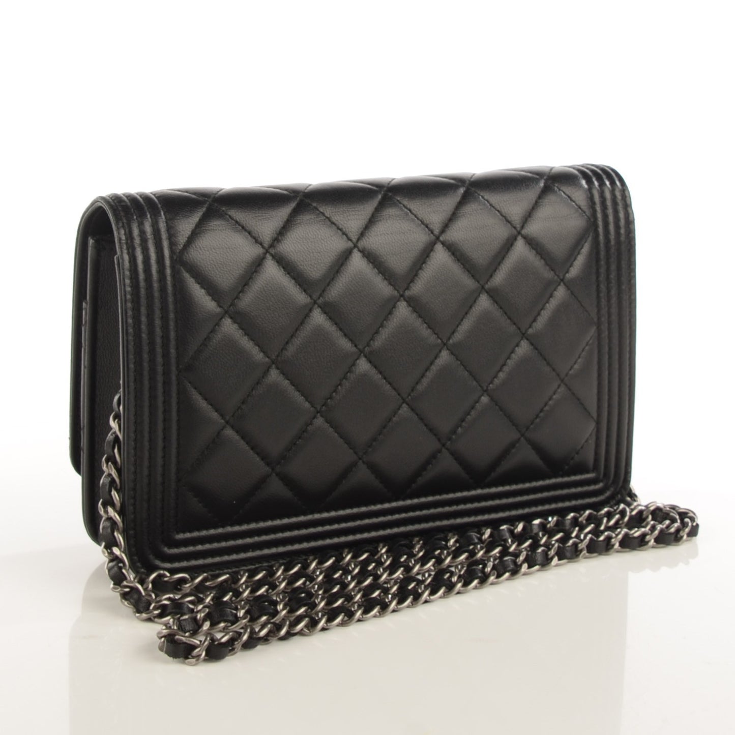 Lambskin Quilted Boy Wallet On Chain WOC Black