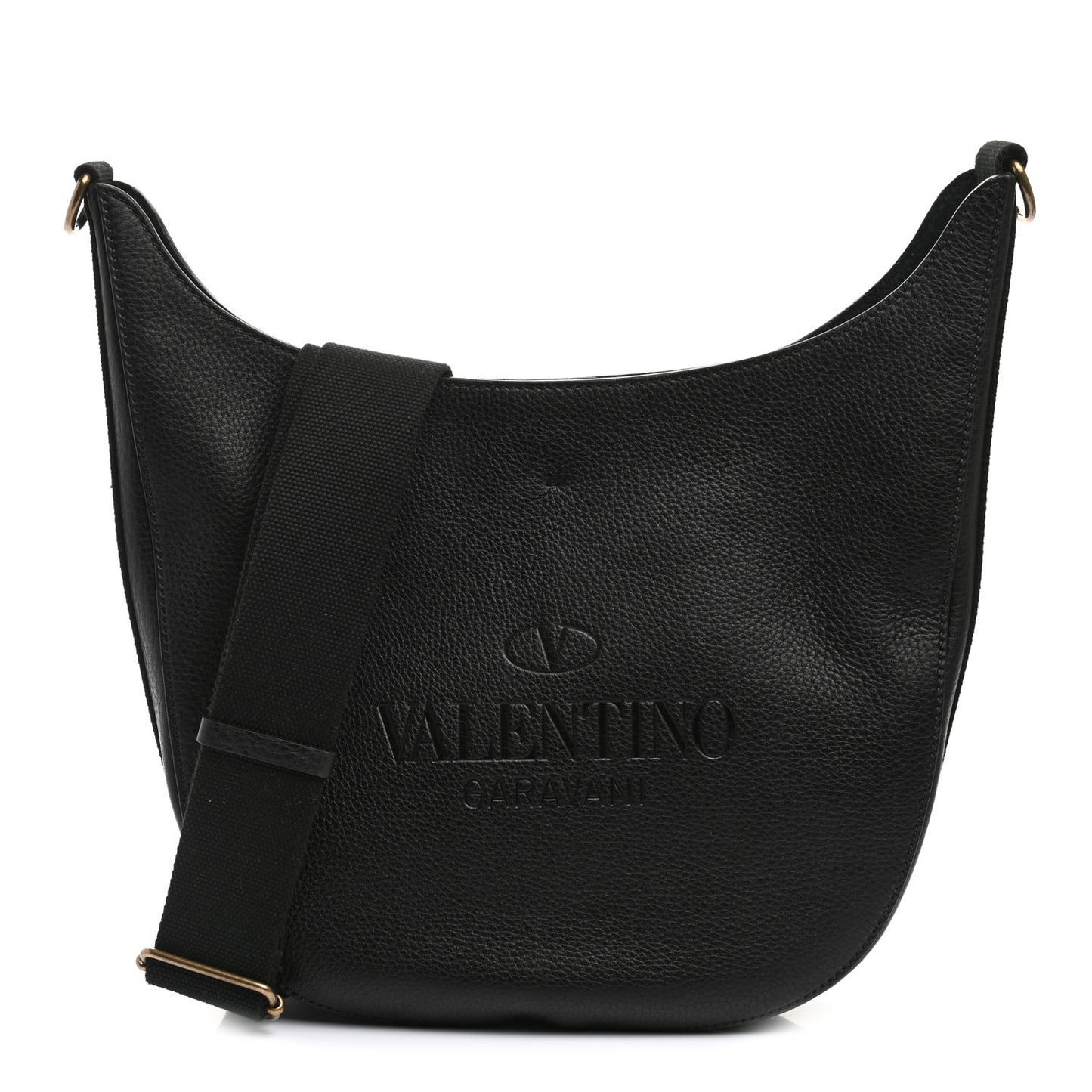 Calfskin Logo Embossed Crossbody Bag Black