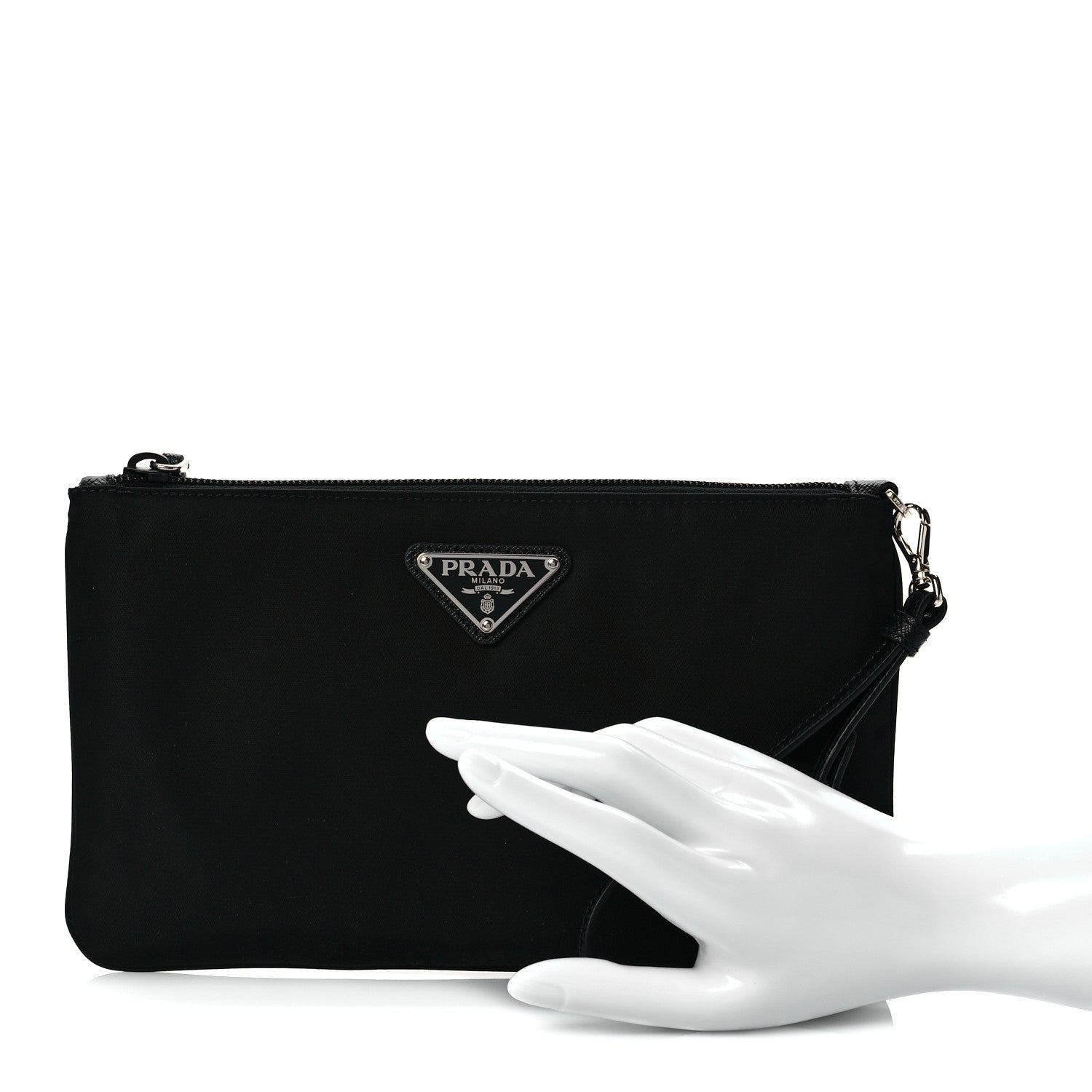 Prada Re-Nylon Saffiano Pouch Wristlet Black 2 of 8