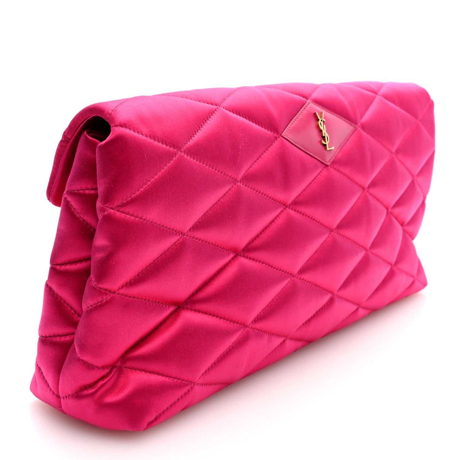 Saint Laurent Satin Quilted Sade Puffer Envelope Clutch Bubblegum 3 of 7
