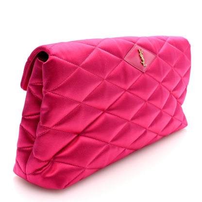 Saint Laurent Satin Quilted Sade Puffer Envelope Clutch Bubblegum 3 of 7