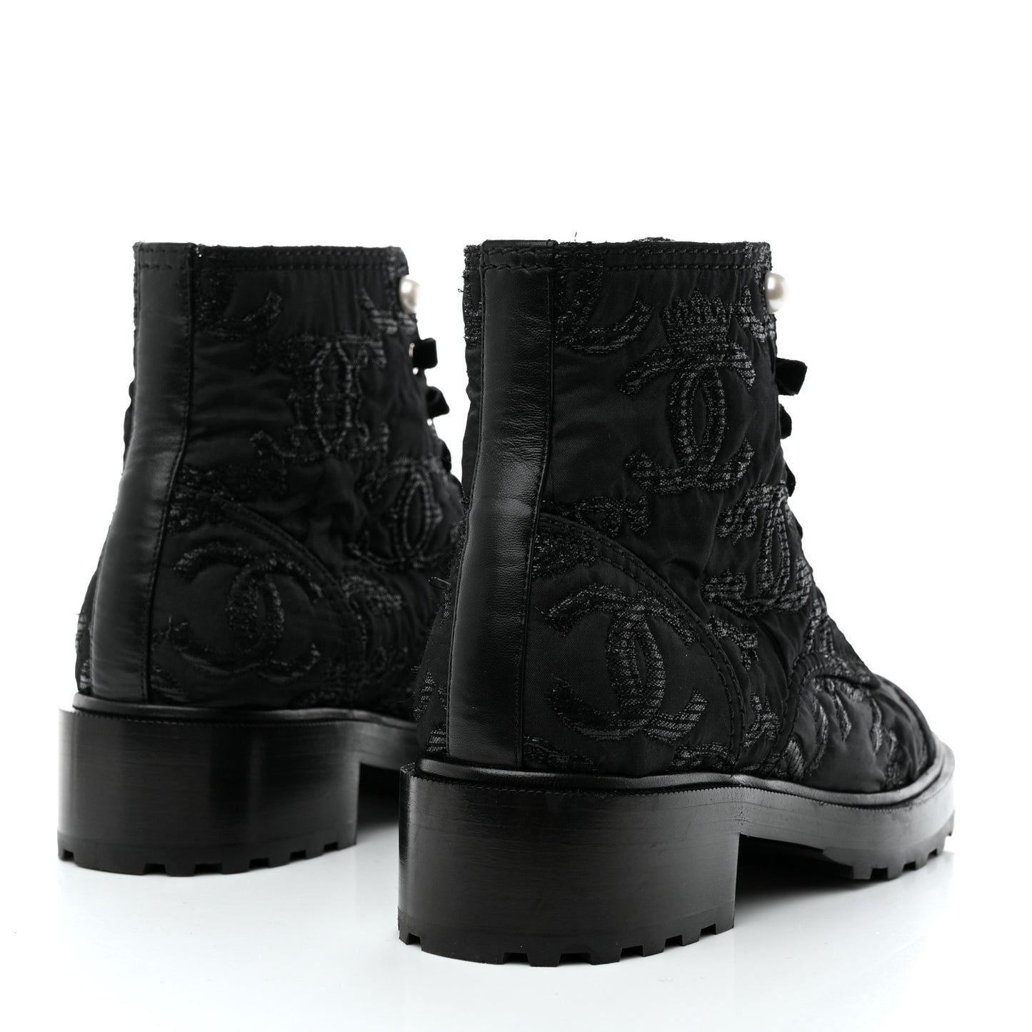 Tweed Grosgrain CC Combat Short Boots 40 Black
