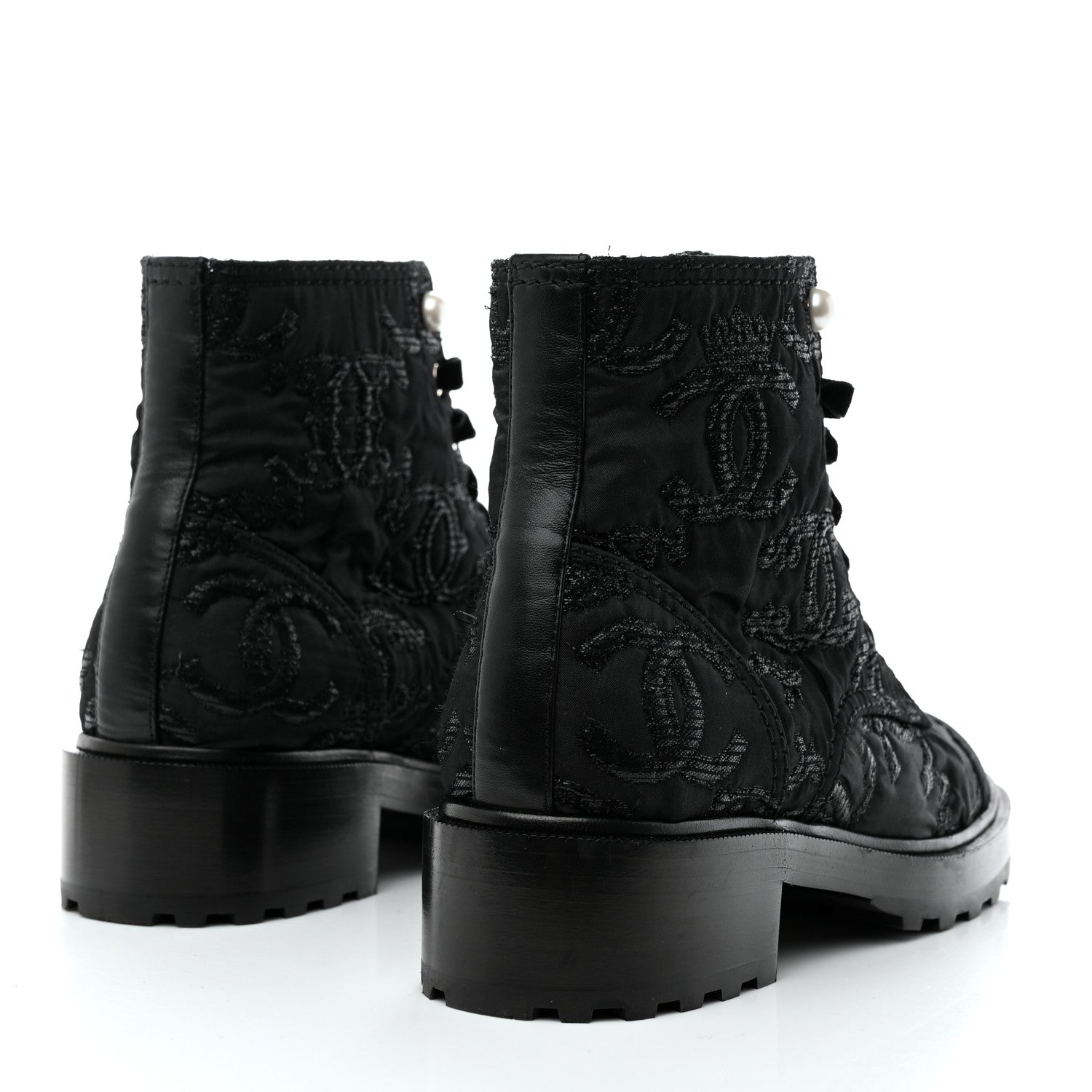 Chanel Tweed Grosgrain CC Combat Short Boots 40 Black 4 of 8