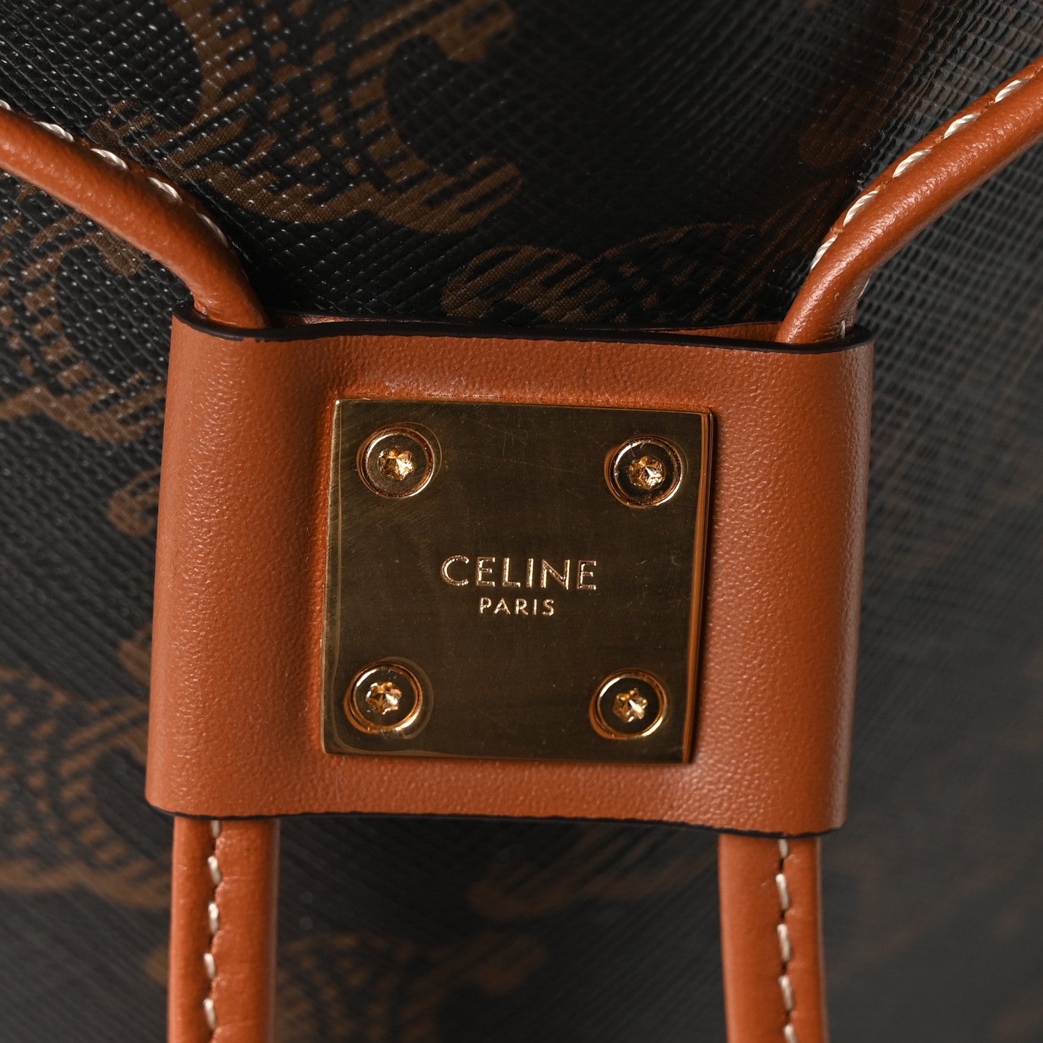 Celine Triomphe Canvas Calfskin Cabas Drawstring Tan 6 of 11