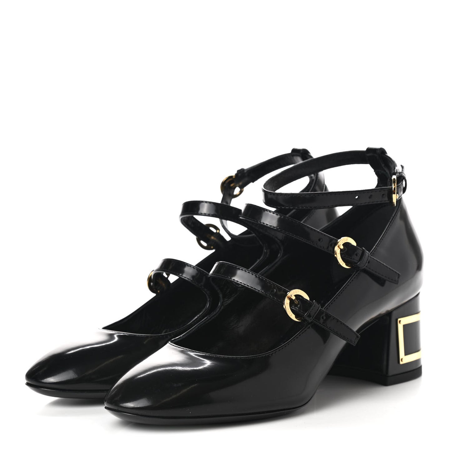 Glazed Calfskin Bliss Multistrap Pumps 37 Black
