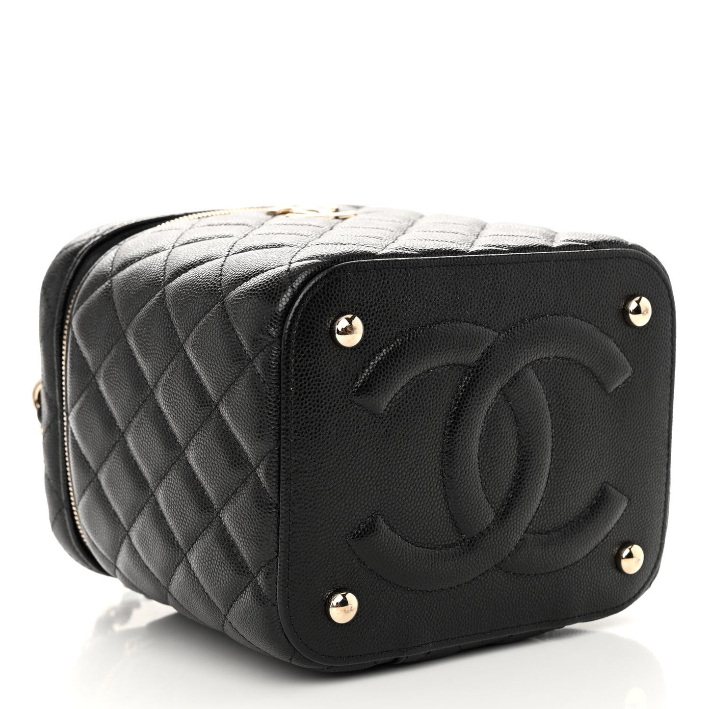 Caviar Quilted Small Top Handle Vanity Case With Chain Black