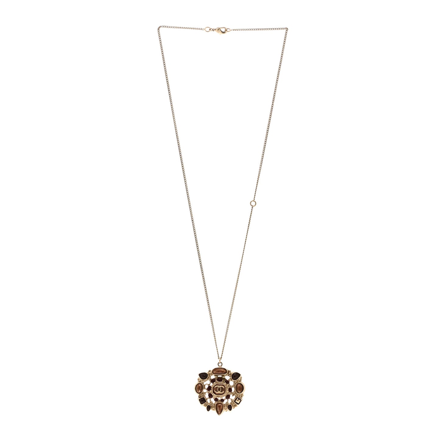 Gripoix Poured Glass CC Pendant Necklace Gold Brown