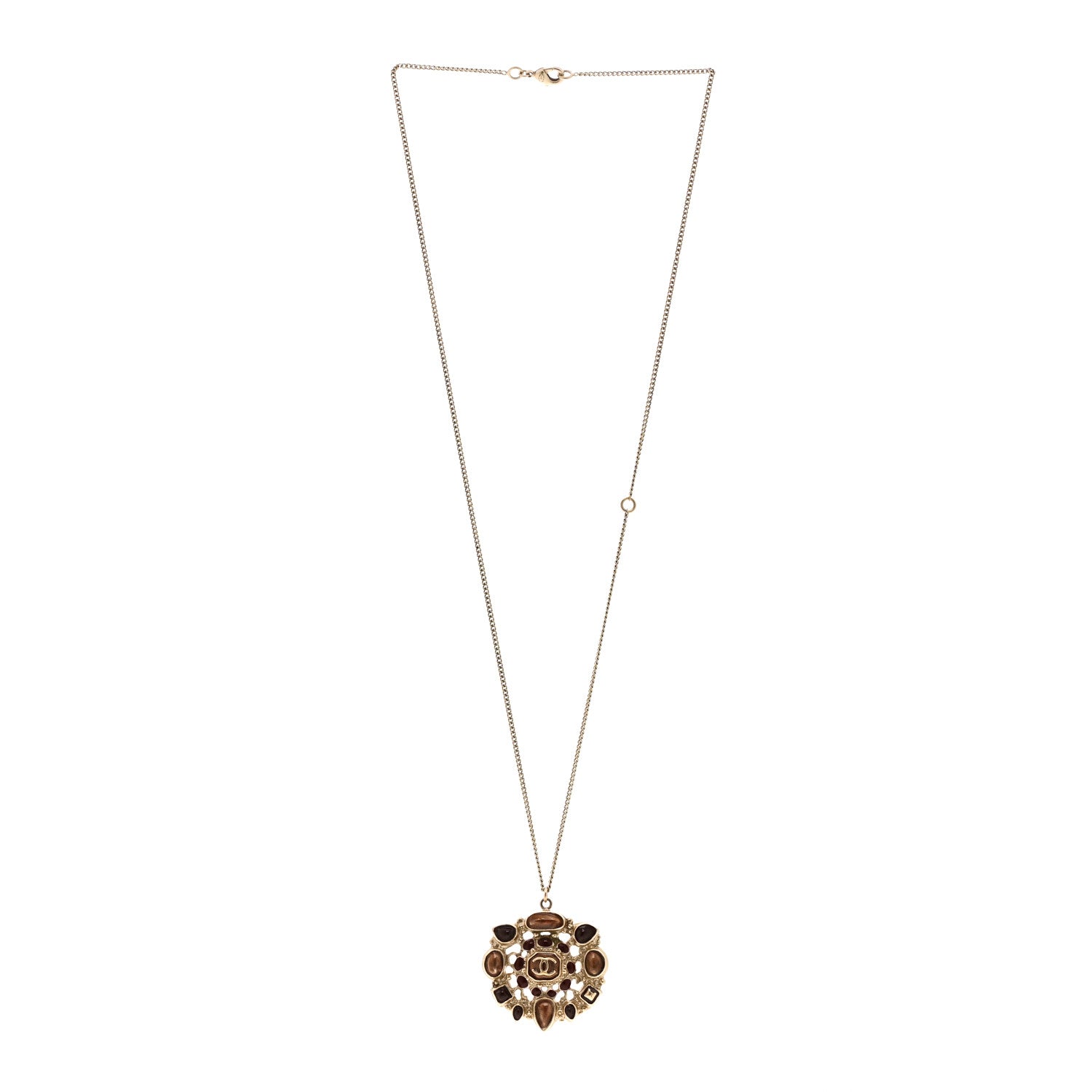 Chanel Gripoix Poured Glass CC Pendant Necklace Gold Brown 3 of 5