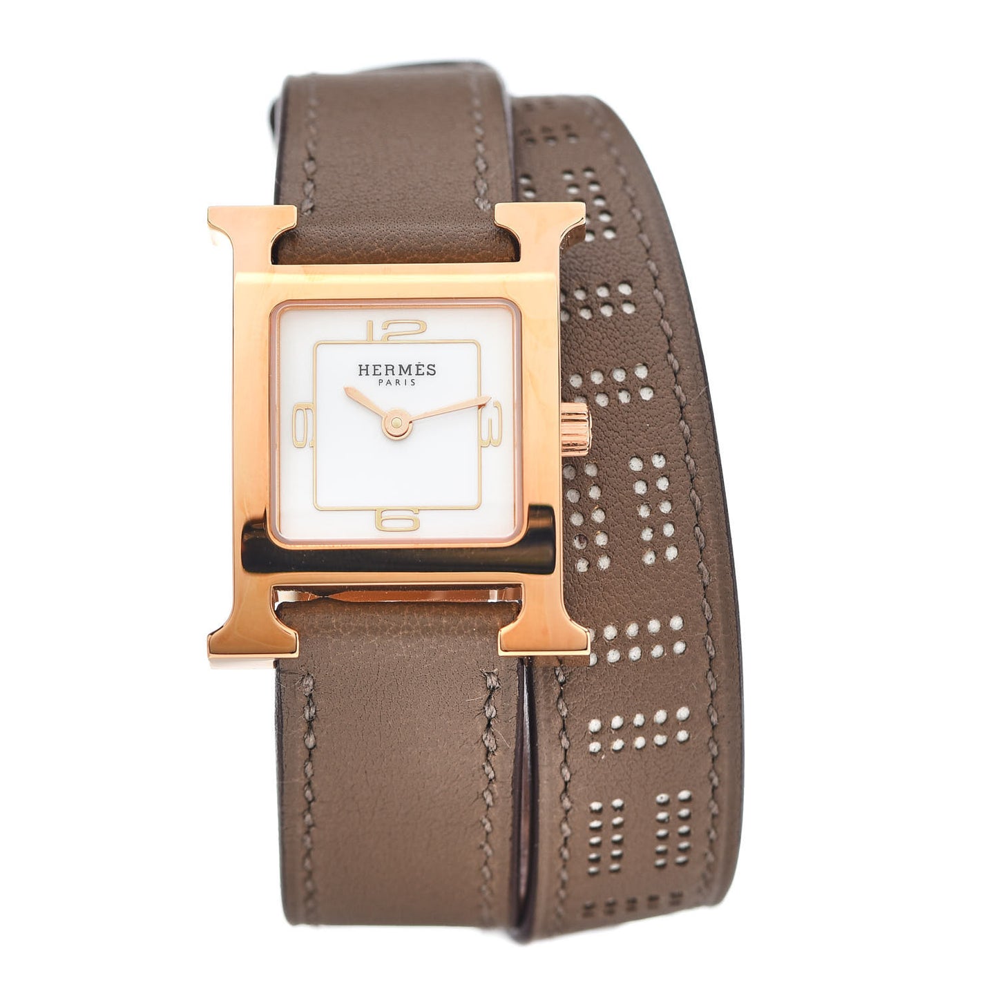 Stainless Steel Swift 21mm Heure H Hour Perforated Double Tour Quartz Watch Etoupe