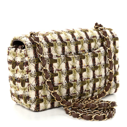 Chanel Tweed Quilted Mini Rectangular Flap Green Brown 3 of 10
