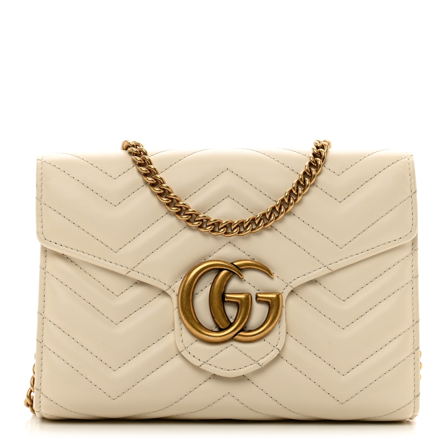 Gucci Calfskin Matelasse GG Marmont Chain Wallet Mystic White 1 of 12