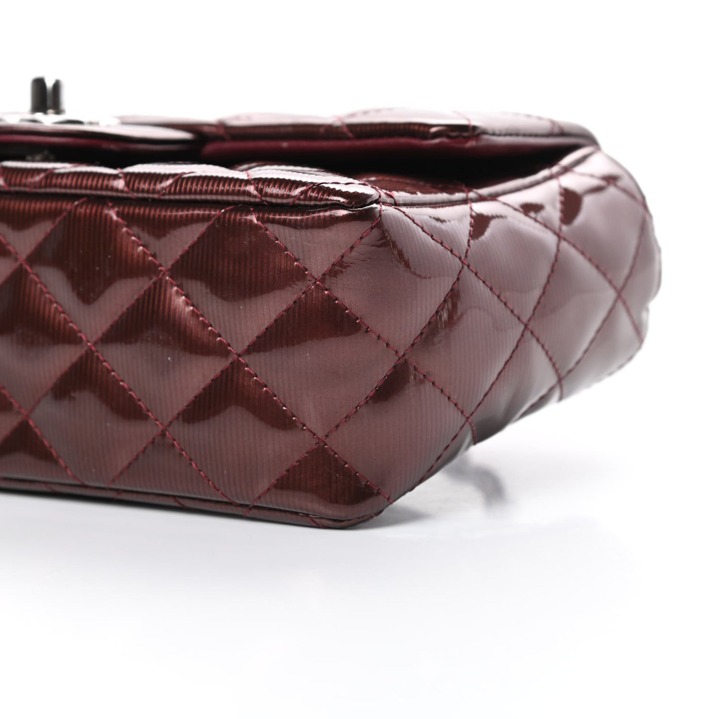 Striated Patent Quilted Mini Rectangular Flap Burgundy