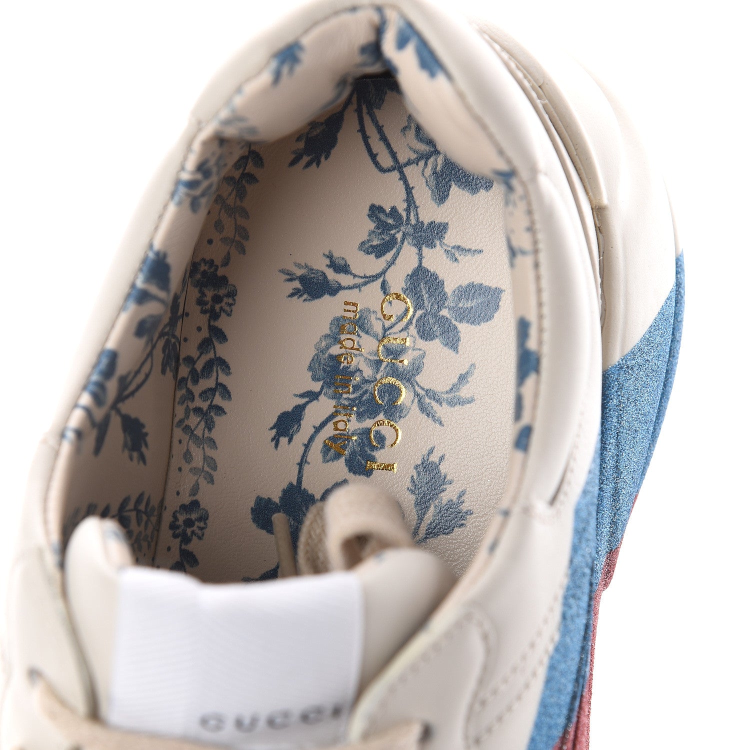 Gucci Calfskin Glitter Web Print Womens Rhyton Sneakers 39.5 Mystic White 5 of 7