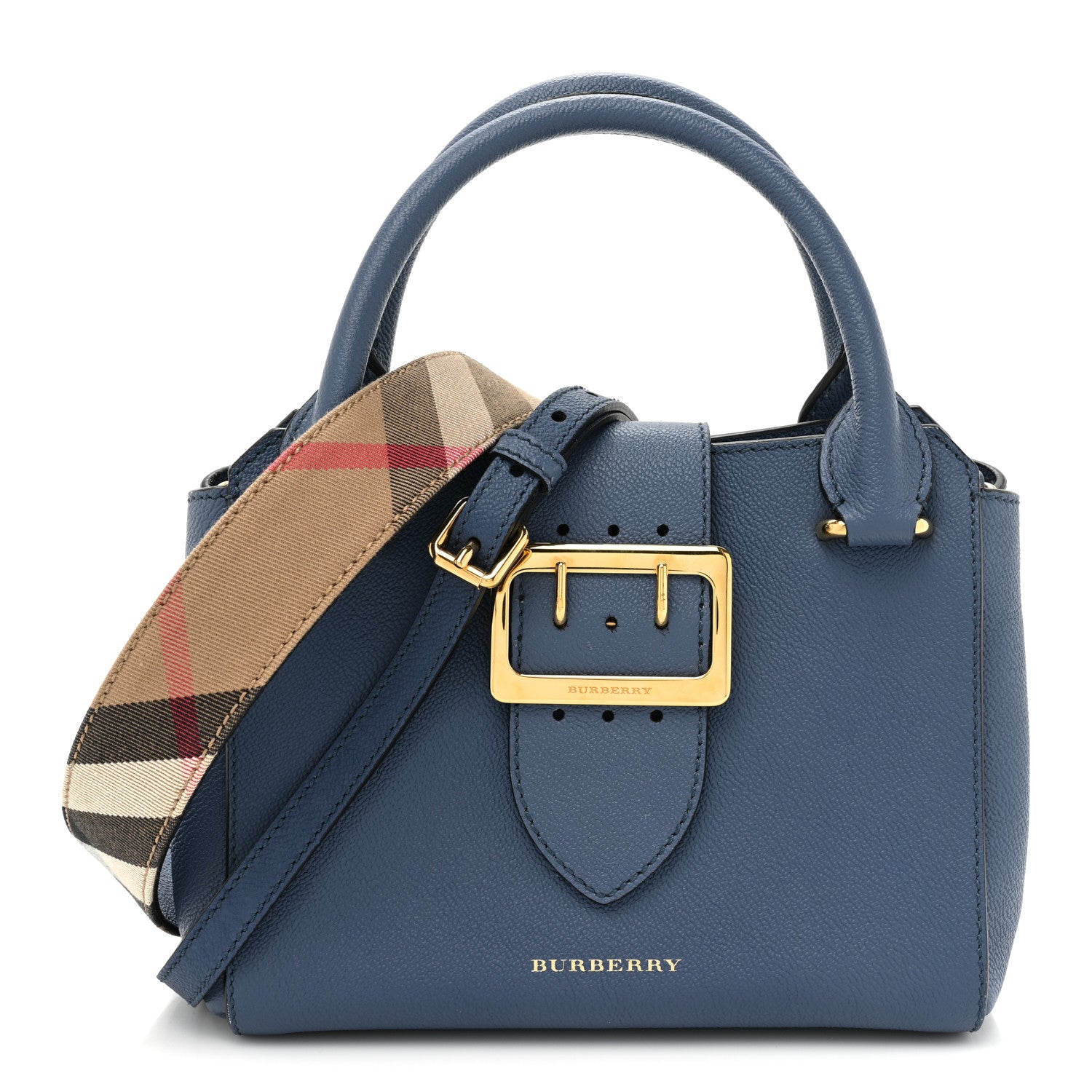 Burberry Soft Grain Calfskin Small Buckle Tote Steel Blue 1 of 14