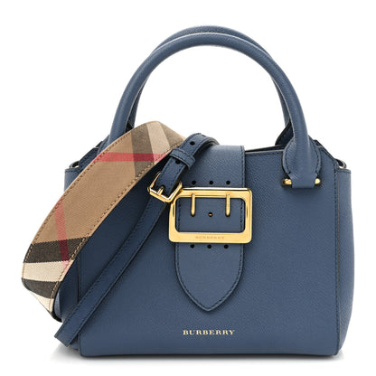 Burberry Soft Grain Calfskin Small Buckle Tote Steel Blue 1 of 14