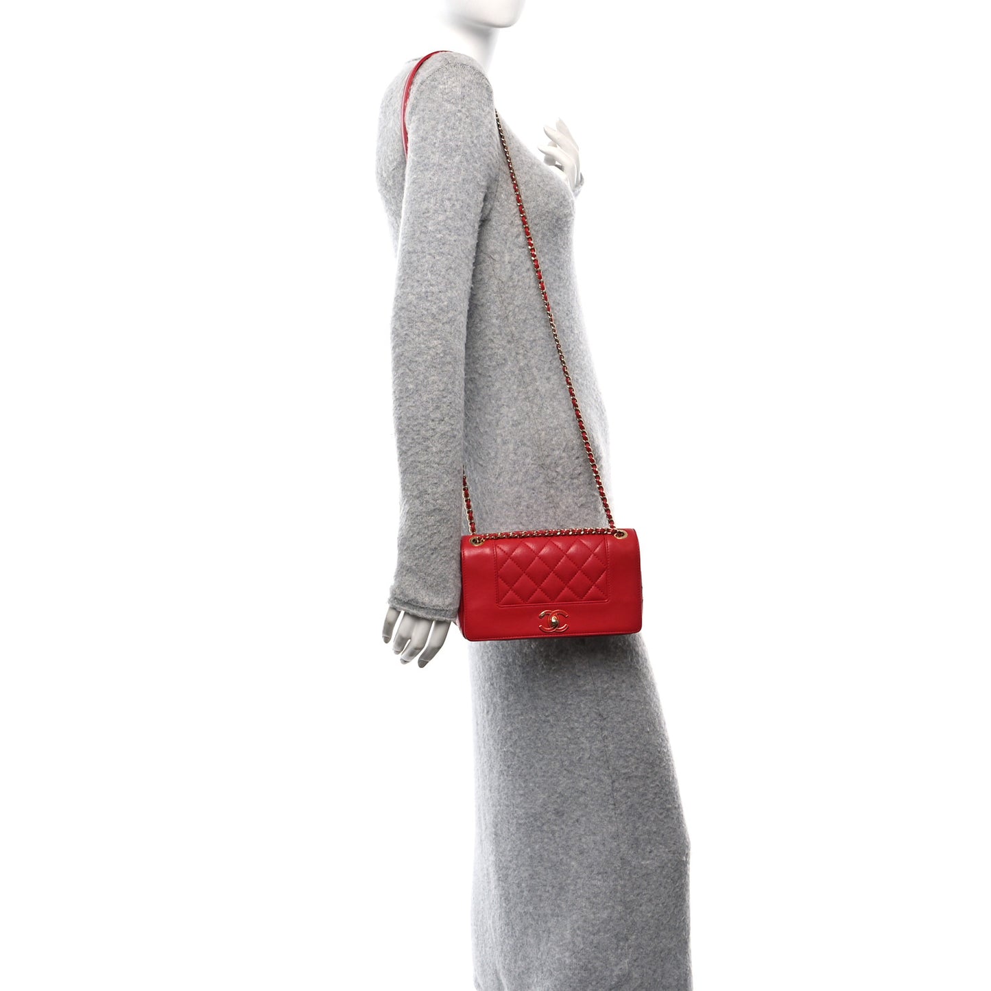 Sheepskin Quilted Medium Vintage Mademoiselle Flap Red