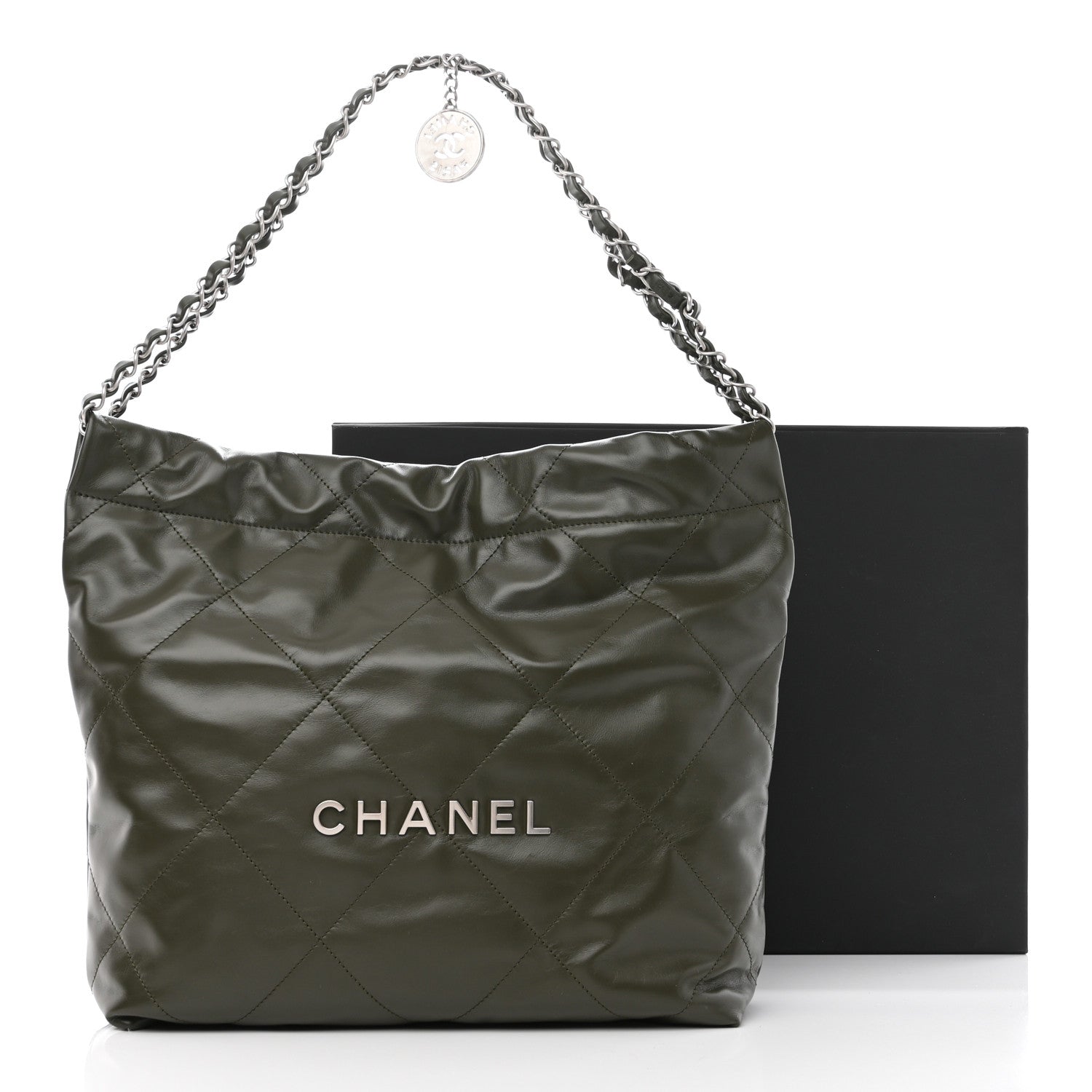Chanel Shiny Calfskin Quilted Small Chanel 22 Khaki 13 of 13