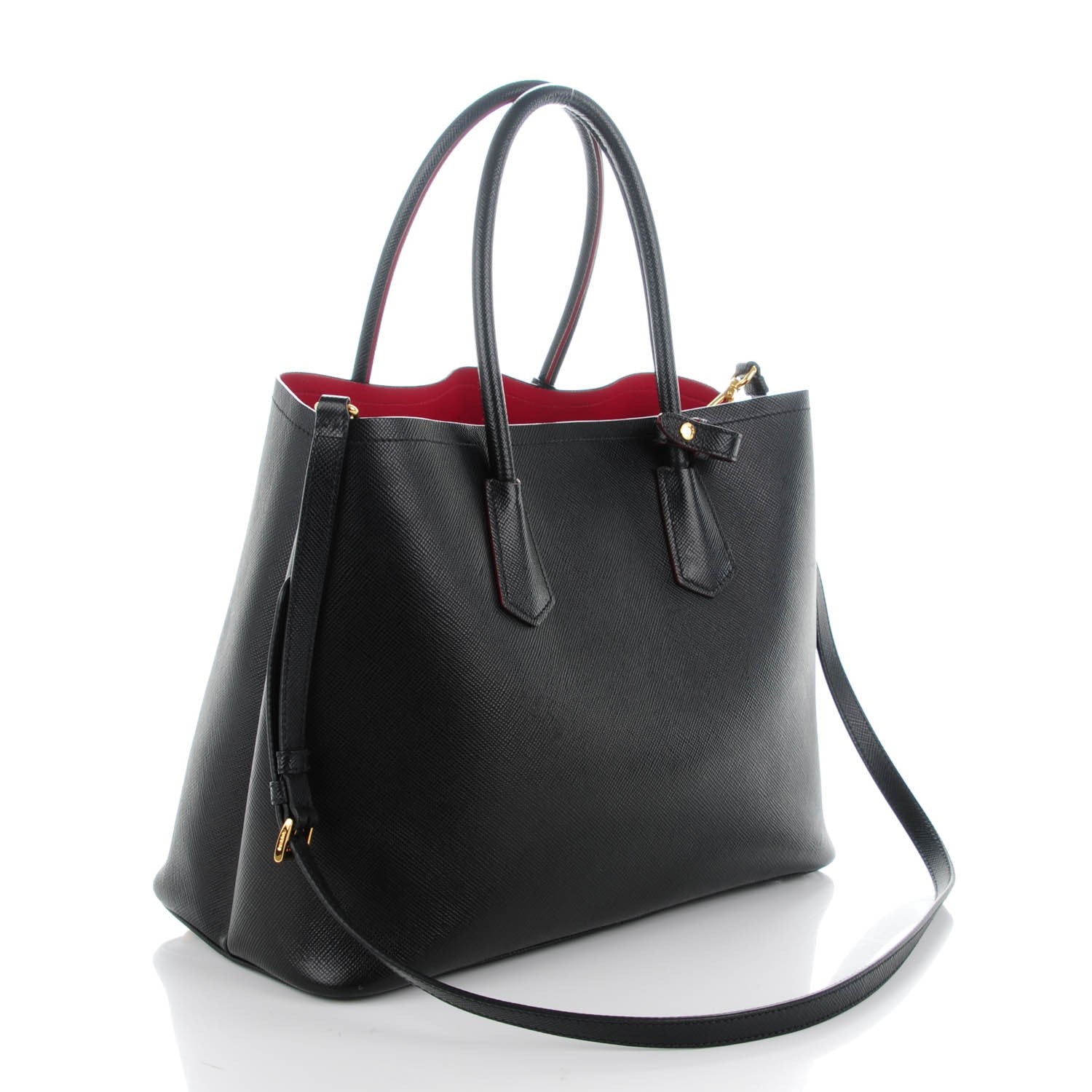 Prada Saffiano Cuir Large Double Bag Nero Black Ciliegia 3 of 10