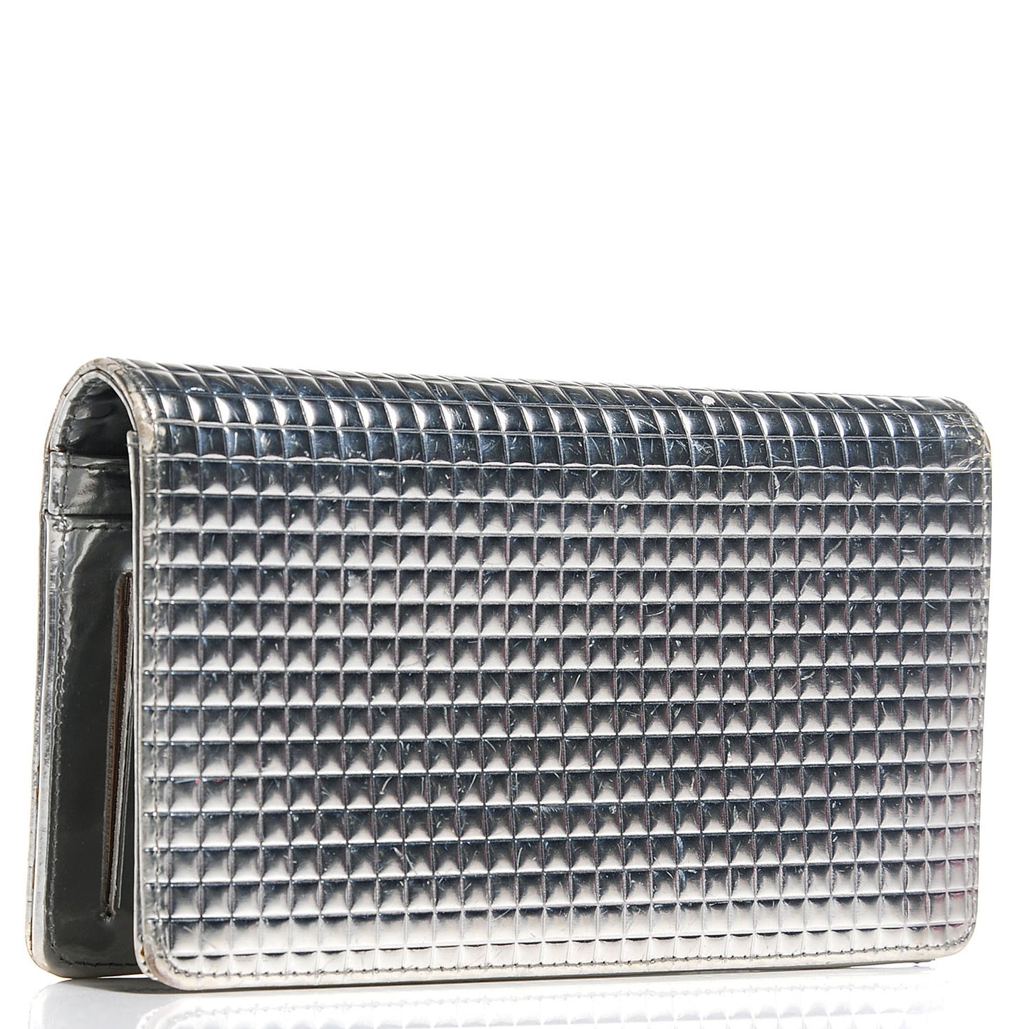 Metallic Calfskin Embossed CC Yen Wallet Silver