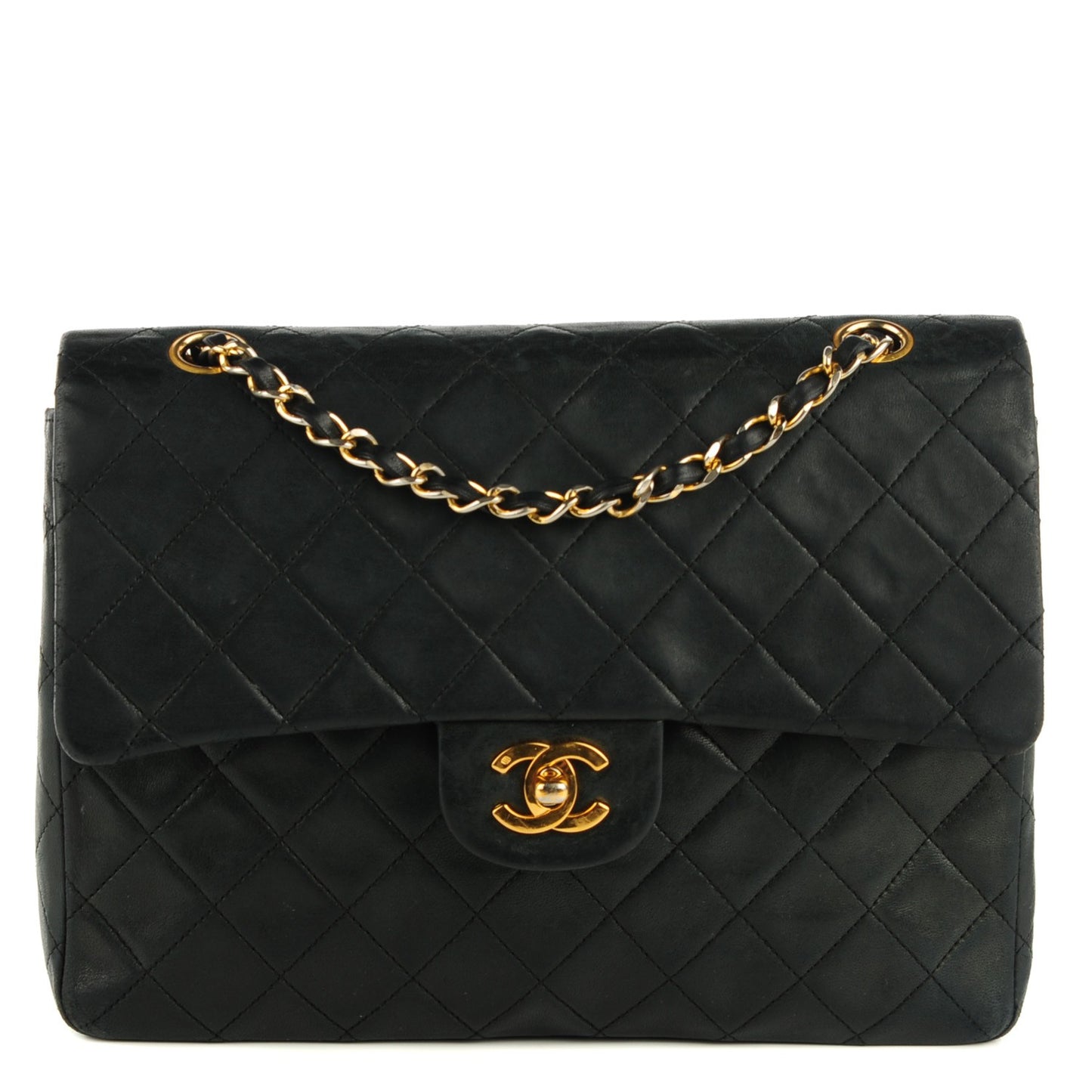 Lambskin Quilted Medium Double Flap Black