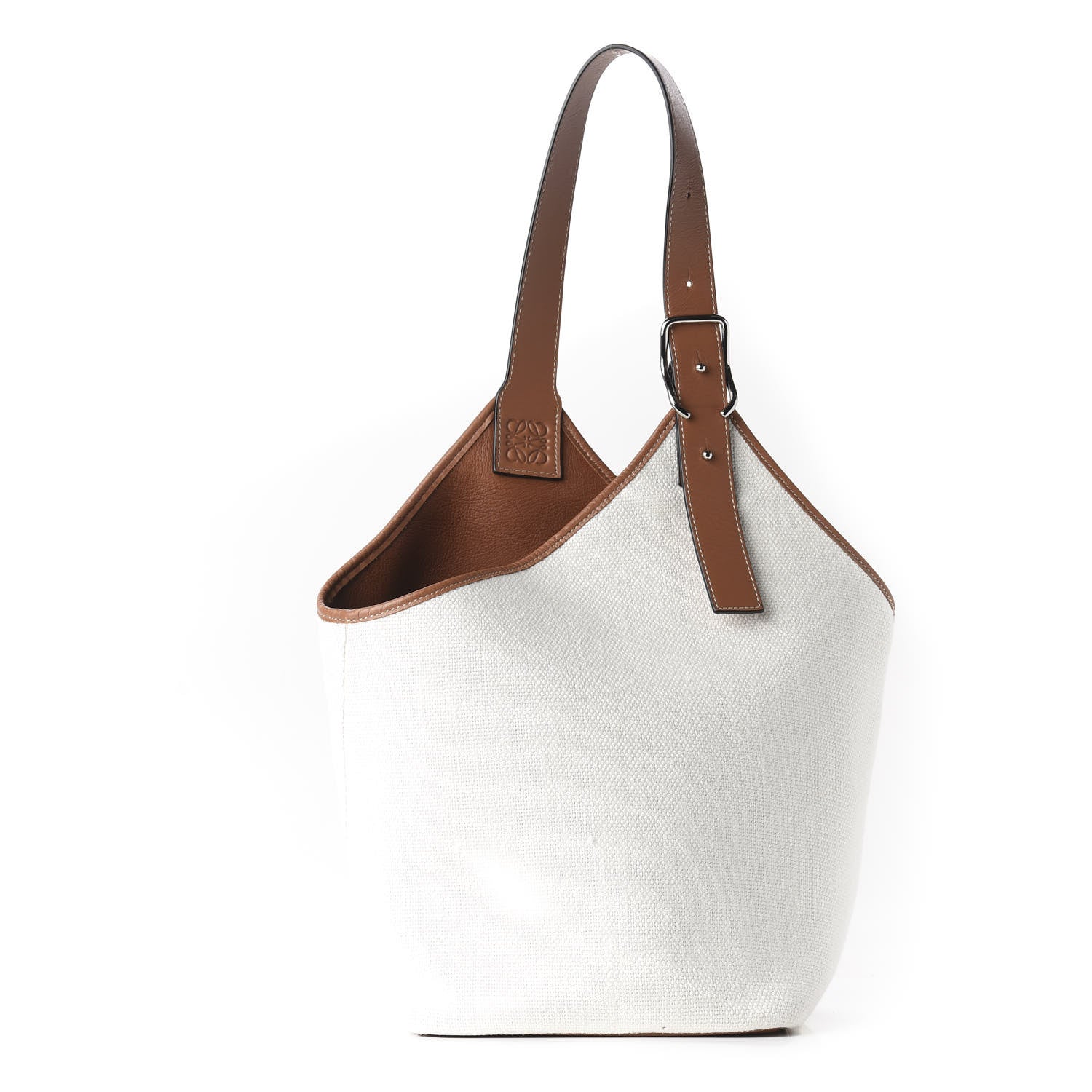 Loewe Linen Belted Strap Balloon Bucket Bag White 1 of 10