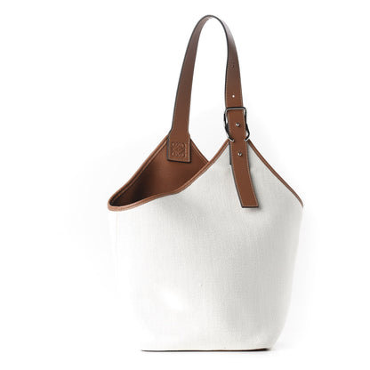 Loewe Linen Belted Strap Balloon Bucket Bag White 1 of 10