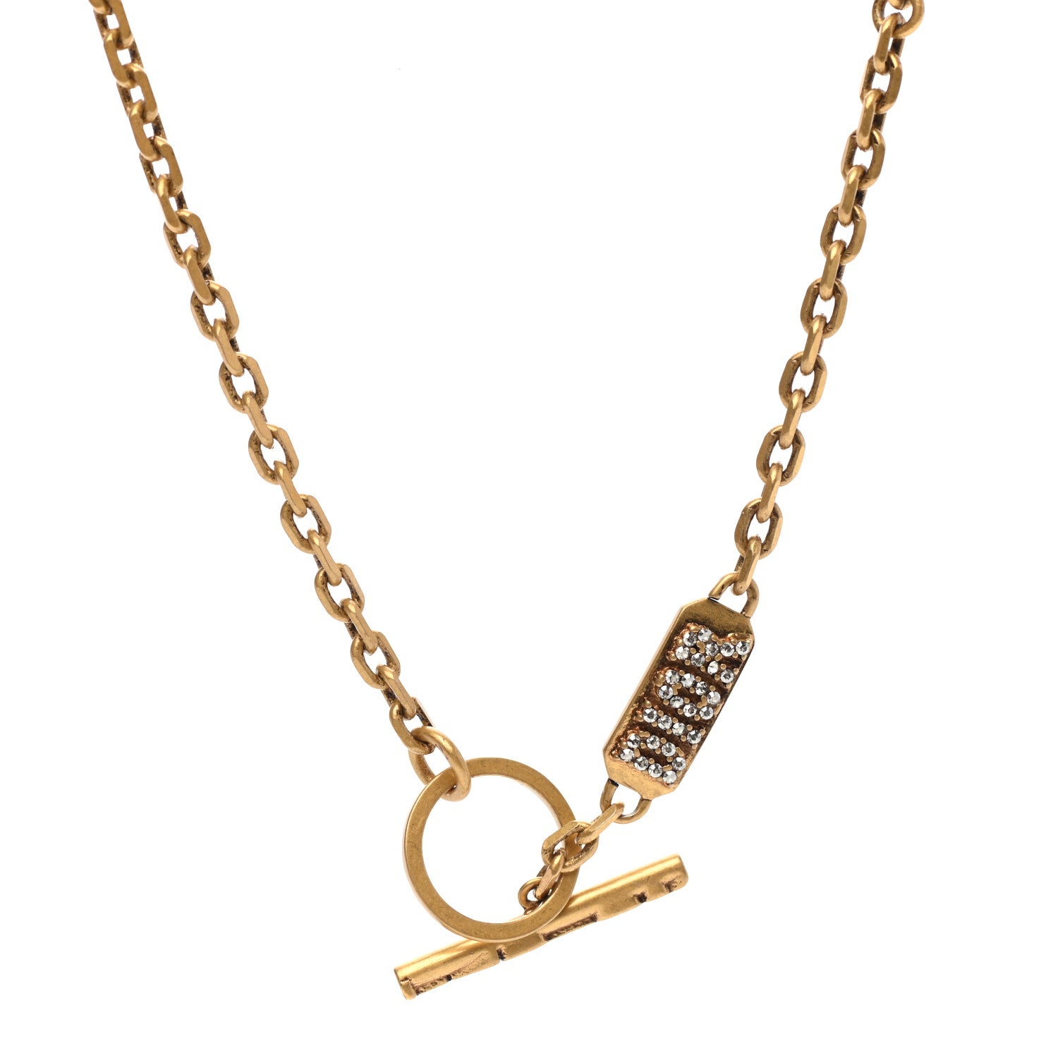 Christian Dior Crystal Logo Chain Necklace Gold Silver 4 of 4