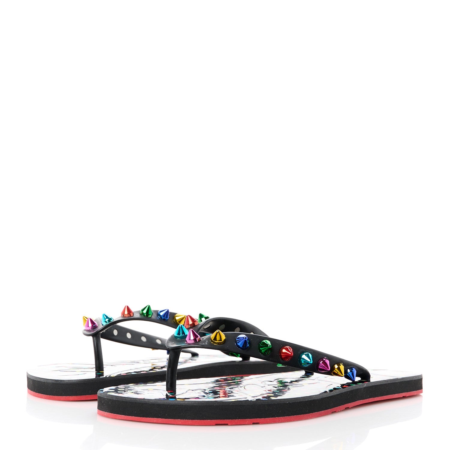 Christian Louboutin Rubber Spike Loubi Donna Flip Flop 38 Black Multicolor 3 of 8