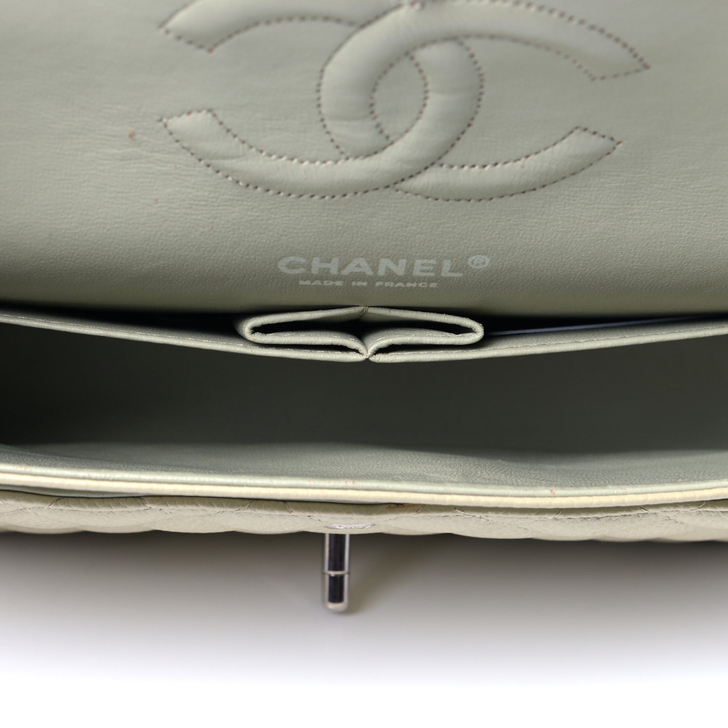 Caviar Quilted Medium Double Flap Light Green
