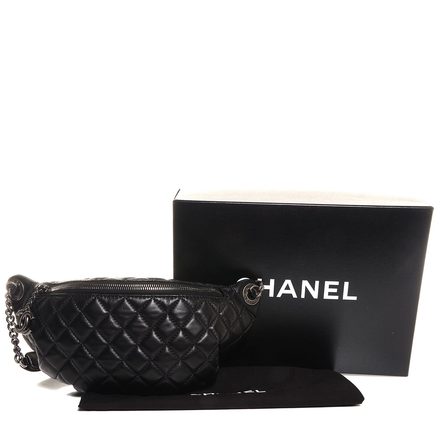 Lambskin Quilted Banane Waist Bag Fanny Pack Black