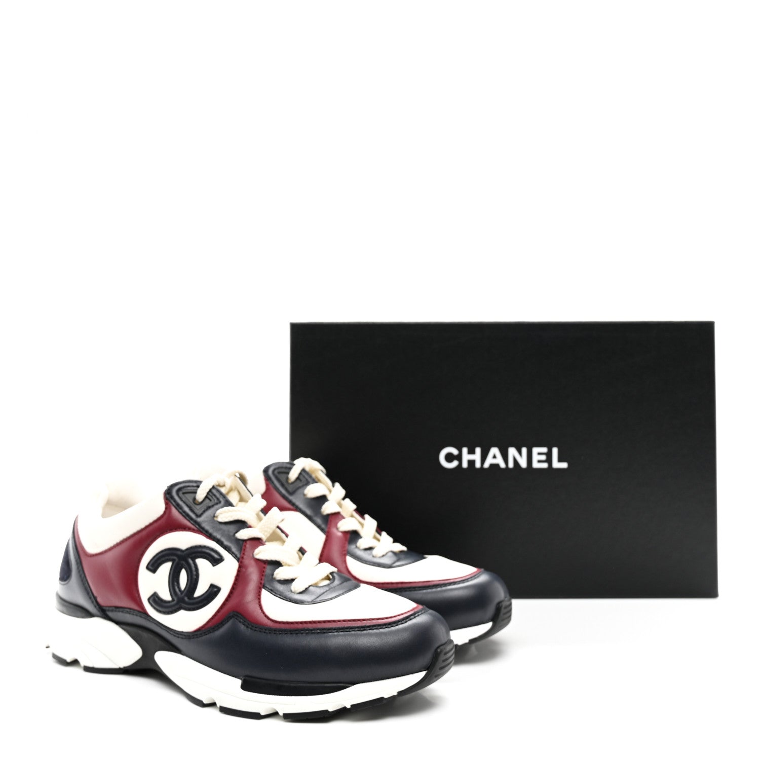 Chanel Calfskin CC Sneakers 40 Burgundy White 10 of 10