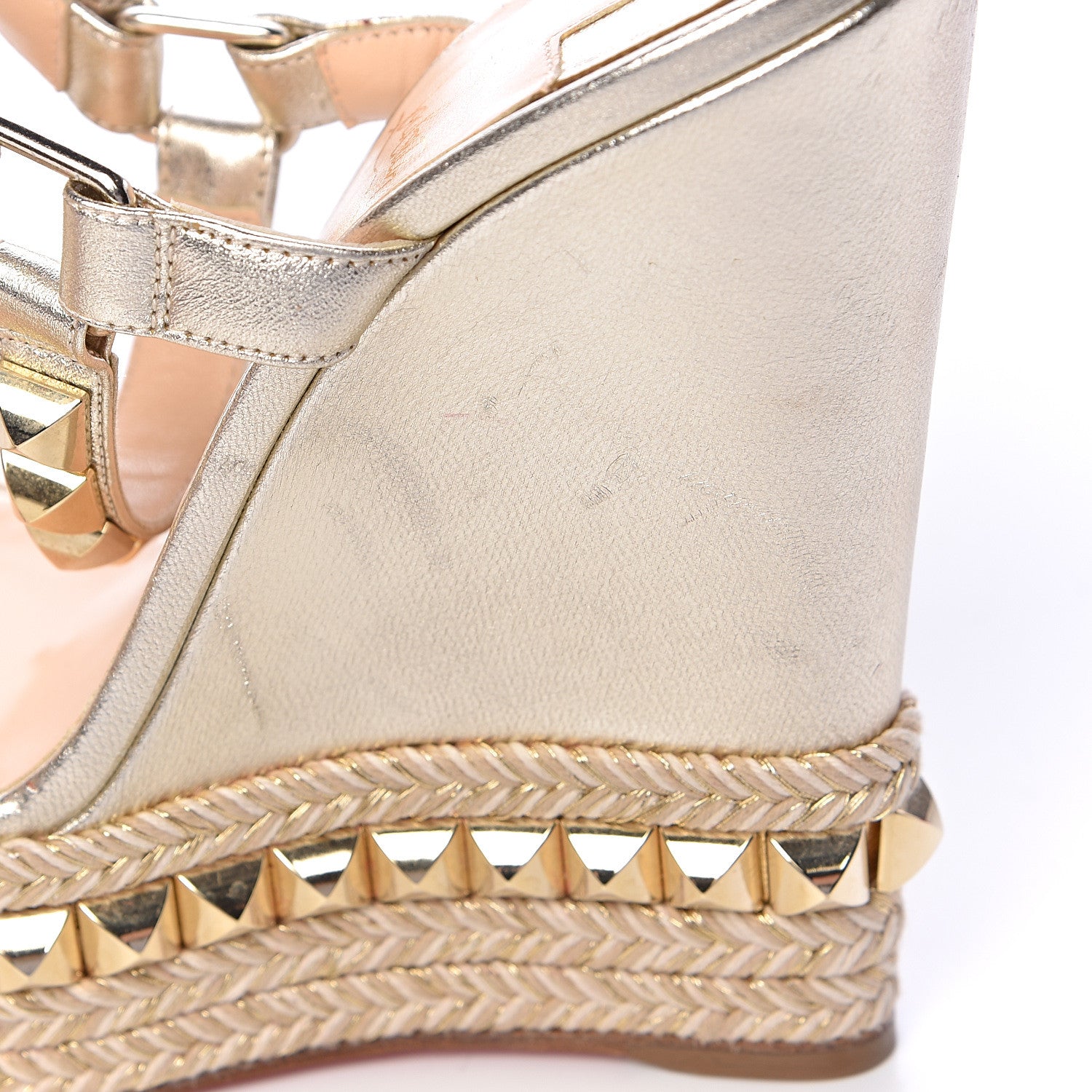 Christian Louboutin Nappa Silk Cataclou 140 Wedge Sandals 37 Sahara Light Gold 8 of 11