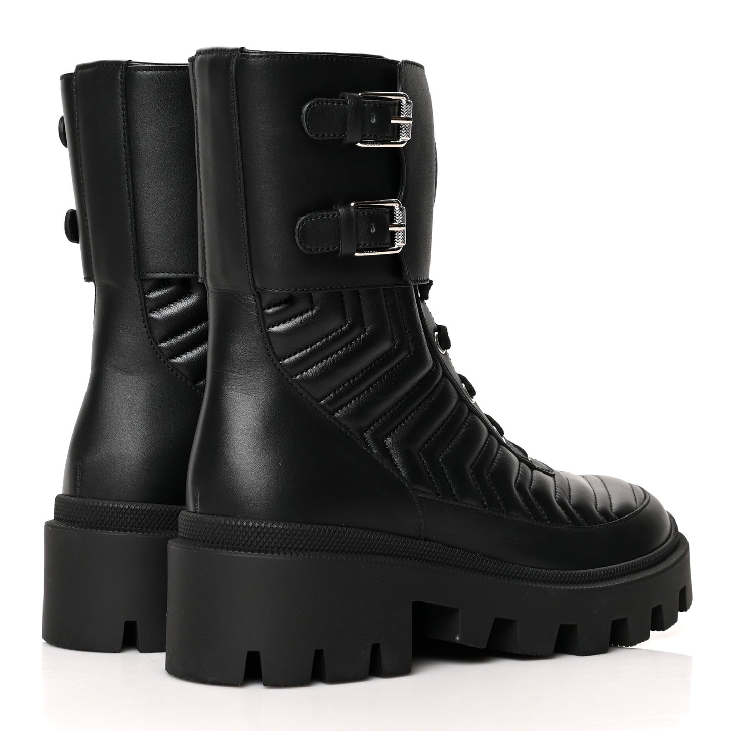 Nappa Frances GG Matelasse Platform Combat Boots 38 Black