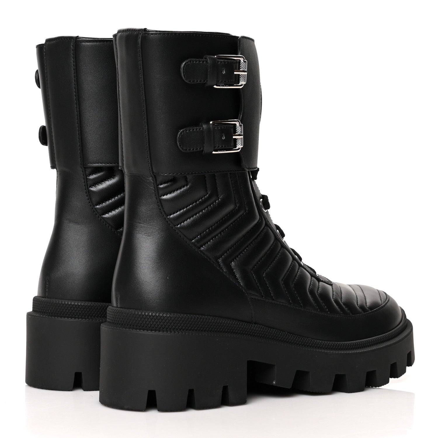 Gucci Nappa Frances GG Matelasse Platform Combat Boots 38 Black 4 of 7