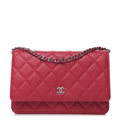 Chanel Lambskin Quilted Wallet On Chain WOC Dark Pink 1 of 10