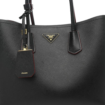 Prada Saffiano Cuir Medium Double Bag Black Fuoco 9 of 13