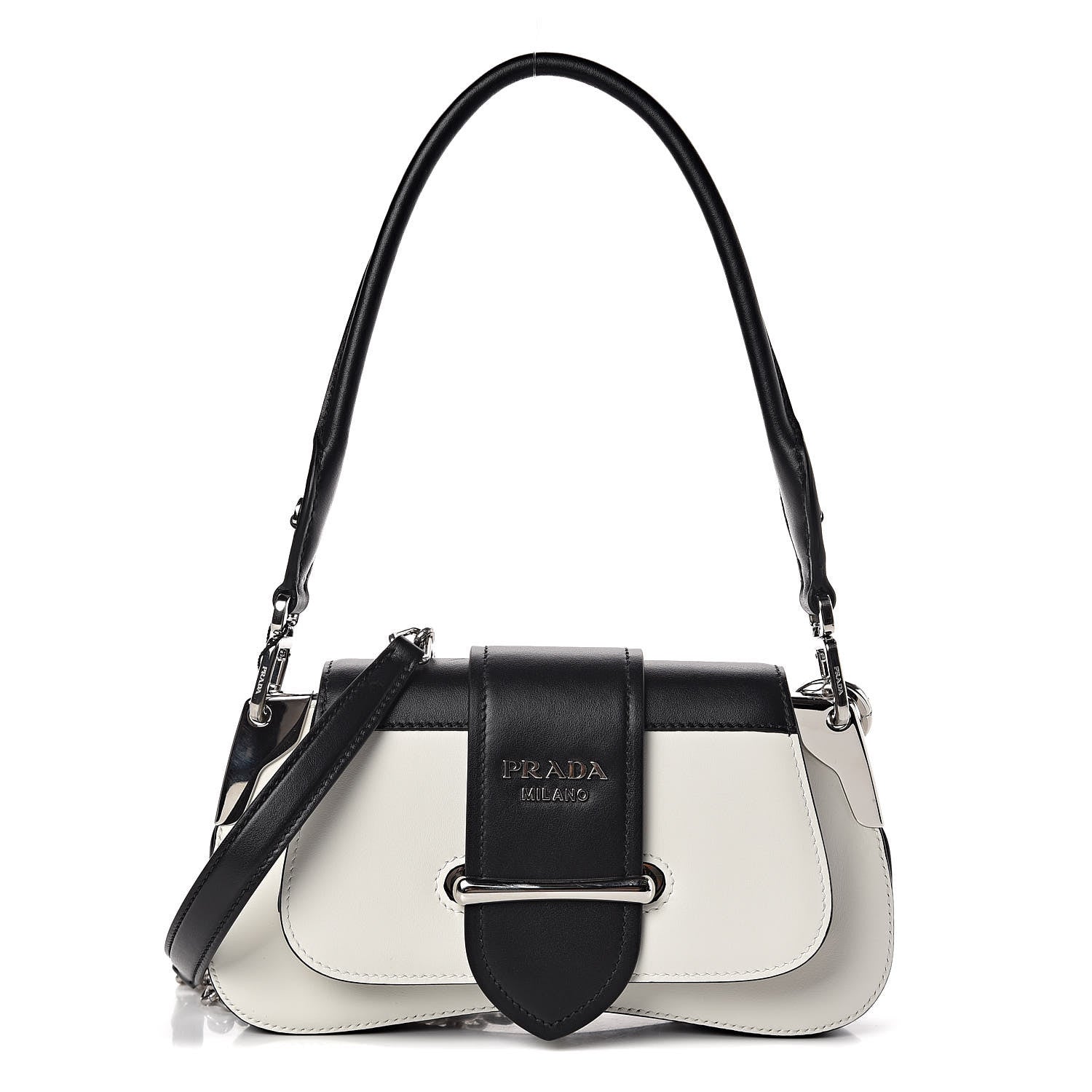 Prada City Calfskin Small Sidonie Shoulder Bag White Black 1 of 8