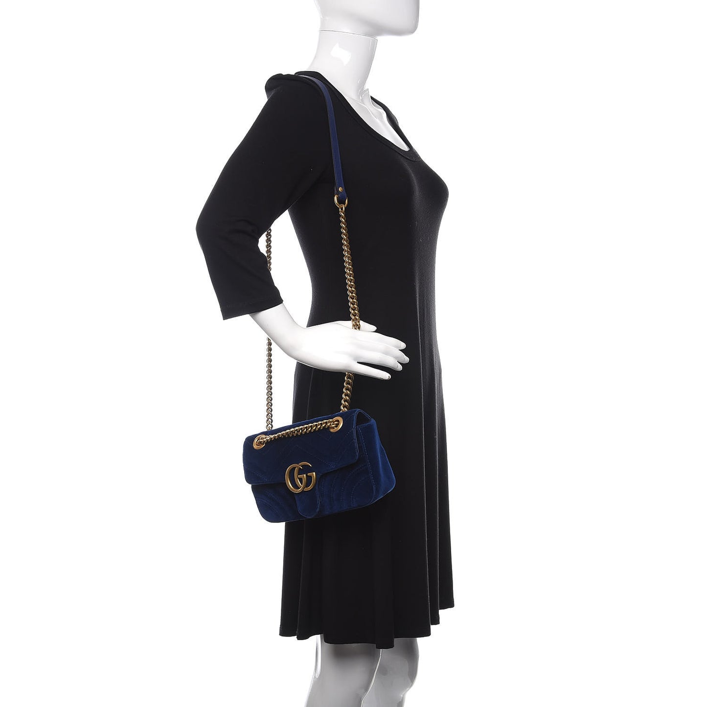 Velvet Matelasse Mini GG Marmont Shoulder Bag Cobalt Blue