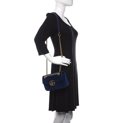 Gucci Velvet Matelasse Mini GG Marmont Shoulder Bag Cobalt Blue 3 of 10