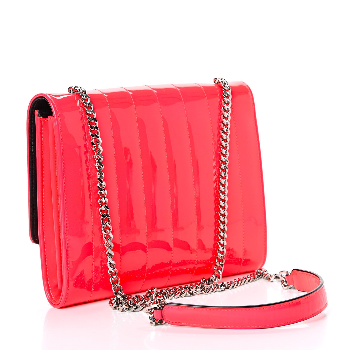 Patent Calfskin Matelasse Monogram Vicky Chain Wallet Neon Pink