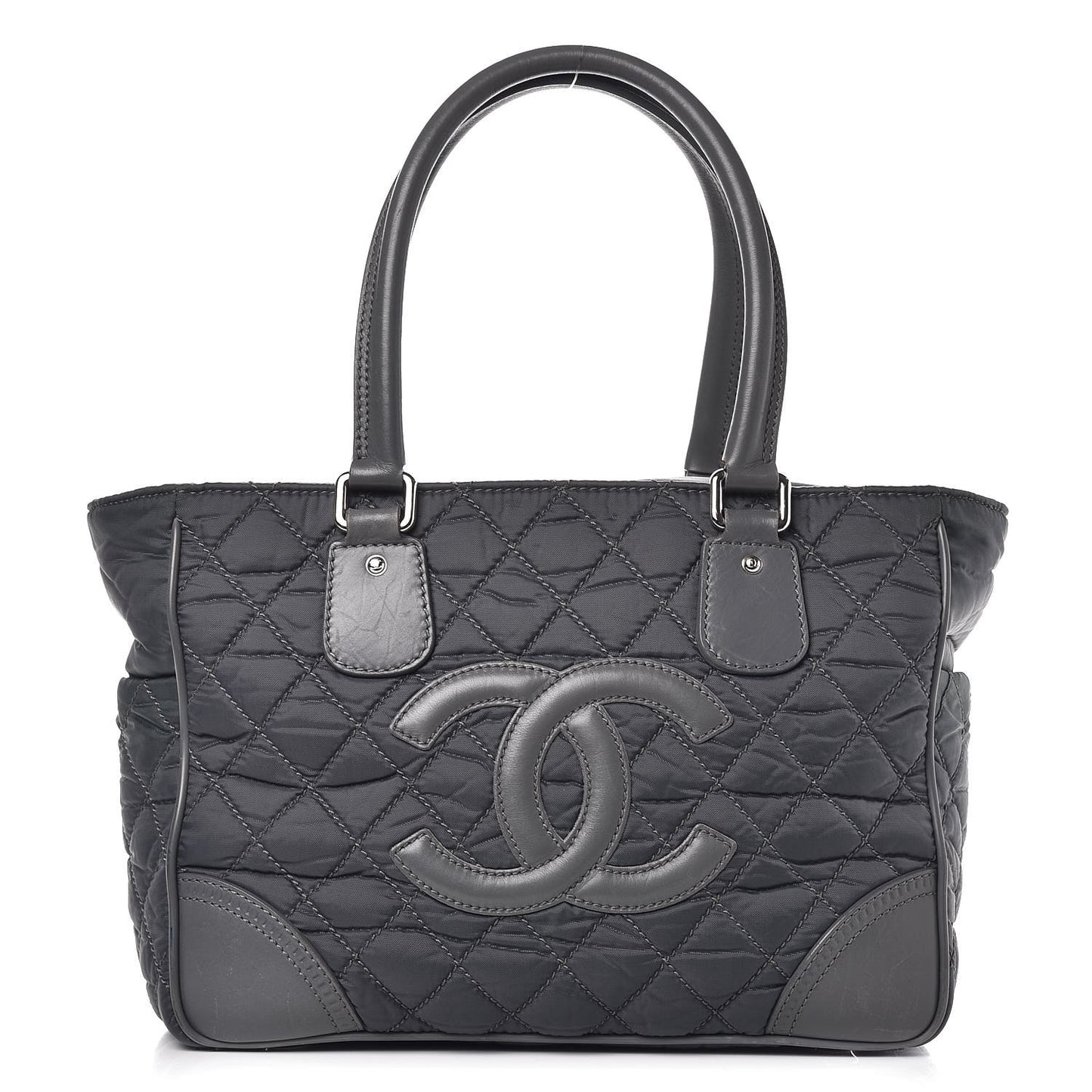 Nylon Calfskin Paris New York Tote Bag Grey
