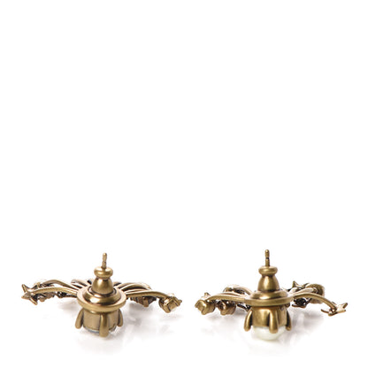 Christian Dior Crystal Pearl Star Earrings Aged Gold 3 of 5